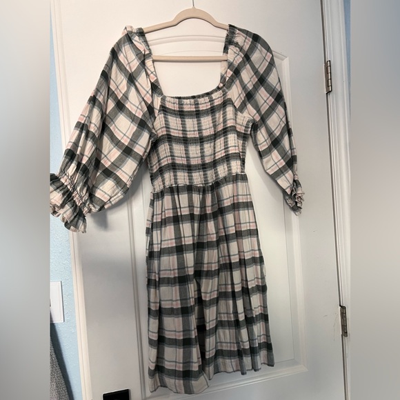 Madewell Lucie Elbow-Sleeve Smocked Mini Dress in Lebaum Plaid - Picture 3 of 8